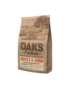 Сухой корм для собак Oak's Farm Беззерновой для взрослых малых и мини пород. Белая рыба Oak's farm