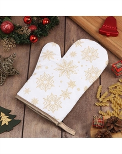 Рукавица-прихватка Доляна Снежинки золотые / 9446098