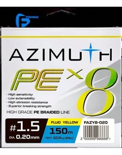 Леска плетеная F-Fishing Azimuth PE X8 150м Fluo Yellow / FAZY8-020 F-fishing