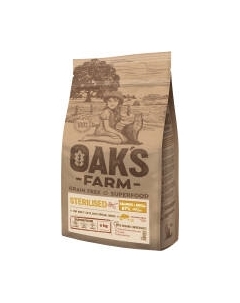 Сухой корм для кошек Oak's Farm Беззерновой для взрослых стерилизованных кошек. Лосось и криль Oak's farm
