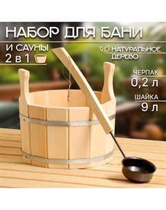 Набор для бани и сауны, 2 предмета: шайка, 9 л, черпак, 200 мл, «» Добропаровъ
