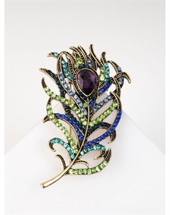 Брошь «Перо» волшебной птицы, цветная в чернёном золоте Qf