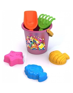 Набор для игры в песке №92: 3 формочки, ведро, грабли, совок Нордпласт