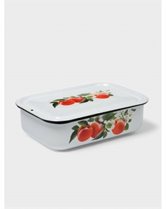 Контейнер, 1.5 л, с крышкой, эмалированная сталь, деколь МИКС, белый Керченская эмаль