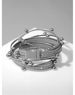 Браслет кожа «На магните» бусинки, бело-серебристый, 38 см Qf