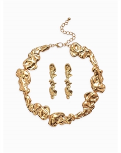 Набор 2 предмета: серьги, колье «Мятое», 35 см, серьги 6 см, цвет золото Qf