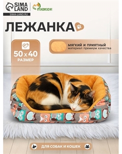 Лежанка для животных + ротанговый коврик, 50×40×15 см, бежево-серая Пижон