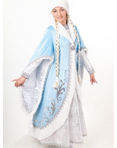 Карнавальный костюм новогодний «Снегурочка»: платье, шапка, косы, шуба, подъюбник, рост 164, р-р. 48 Пуговка