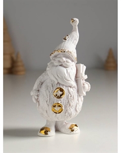 Фигурка «Дед Мороз с подарком», 16×8.5×6.5 см, белый с позолотой Хорошие сувениры