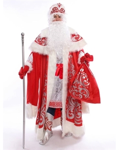 Карнавальный костюм «Дед Мороз царский»: шуба, рубашка, сапоги, кушак, варежки, шапка, мешок, посох Пуговка