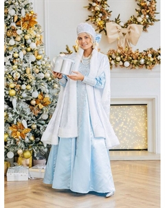 Карнавальный костюм новогодний «Снегурочка Купеческая», платье, шуба, шапка с кокошником, размер 164-50 Пуговка