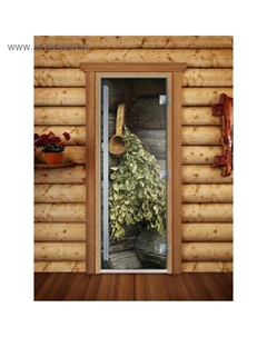 Дверь для бани и сауны «Веник», коробка 190×70 см, стеклянная, правая, с фотопечатью Doorwood