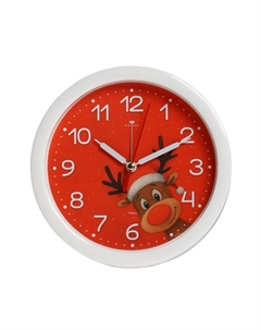 Будильник «Новогодний олень», плавный ход, d=15 см, красный, корпус белый Рубин