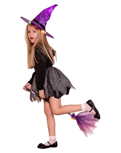 Карнавальный костюм детский «Ведьма с метлой»: юбка, шляпа, метла, р. 104-116 Пуговка