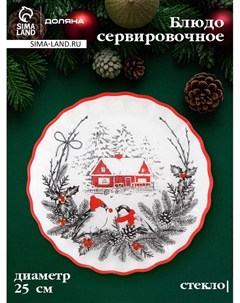 Блюдо новогоднее сервировочное «С Новым Годом», d=25 см, стекло, белое, красное Доляна