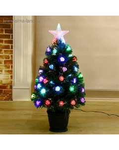 Искусственная ёлка с гирляндой Led «. Пушистая», 60 см, шарики, d нижнего яруса 36 см, 55 ПВХ веток отгибаются Зимнее волшебство