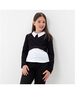 Школьная блузка для девочки, цвет чёрный/белый, рост 134 см Мануфактурная лавка