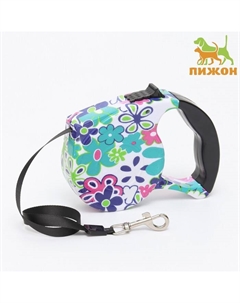 Рулетка с поводком-лентой, резиновая ручка, 5 м, вес до 15 кг, цветы Пижон