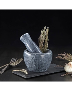 Ступка с пестиком из камня «Мрамор», 10×8 см, цвет серый Доляна