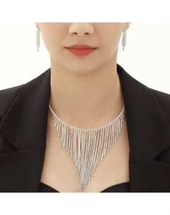 Набор 2 предмета: серьги, колье «Водопад» кольцо, белый в серебре, d=13 см Qf