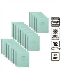 Набор тетрадей 12 листов в косую линейку «Зелёная обложка», с алфавитом, 60 г/м², белые листы, 25 шт. Calligrata