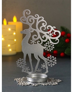 Подсвечник на 1 свечу «Олень новогодний», металл, серебряный, 9.5×7×14.5 см Омский свечной завод