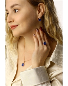 Гарнитур 3 предмета: серьги, кулон, кольцо безразмерное «Эдель» капля, цвет синий в золоте, 45 см Qf