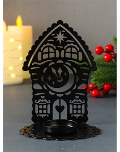 Подсвечник на 1 свечу «Домик новогодний с часами», металл, чёрный, 6.7×10×13.5 см Омский свечной завод