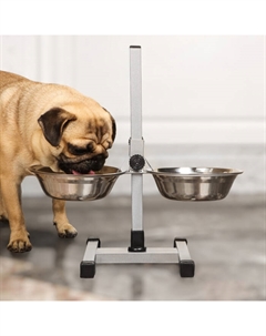 Подставка с мисками, 2×2 л, высота 50 см, разборная с верхним фиксатором, хром Пижон