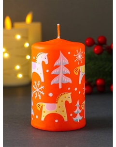 Свеча новогодняя пеньковая «Лошадки», 6×6×8 см Омский свечной завод