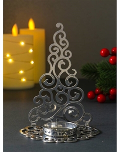 Подсвечник на 1 свечу «Ёлка новогодняя нарядная», металл под хром, 10×7.5×13.5 см Омский свечной завод