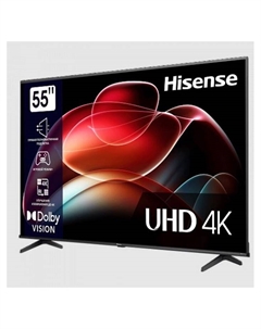 Телевизор Hisense 55A6K, 55", 3840x2160, DVB-T/T2/C/S2, HDMI 3, USB 2, Smart TV, чёрный