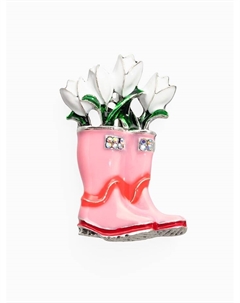 Брошь «Цветы Тюльпанов в Сапогах», бело-розовая в серебре Qf