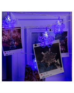 Гирлянда «Нить» 4.5 м с насадками «Прищепки-снежинки», IP20, прозрачная нить, 20 LED, свечение синее, 220 В Luazon lighting