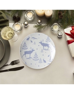 Тарелка новогодняя Добрушский завод «Зимний лес», d=24 см, фарфор, синяя Добрушский фарфоровый завод