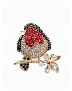 Брошь «Снегирь» в стразах, чёрно-красная в золоте Qf