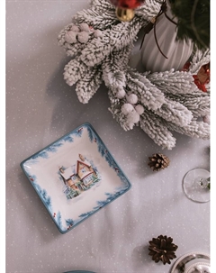 Тарелка сервировочная новогодняя «Зимний вечер», 15×15×3 см, доломит, белая Доляна