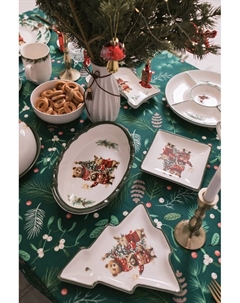 Тарелка сервировочная новогодняя «Сказки зимнего леса», 23×20×2.2 см, доломит, белая Доляна