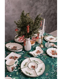 Менажница новогодняя «Сказки зимнего леса», 5 секций, d=25.5×3.1 см, доломит, белая Доляна