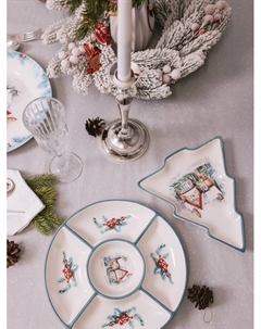 Менажница новогодняя «Зимний вечер», 5 секций, 25.5×3.1 см, доломит, белая Доляна