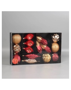 Ёлочные игрушки «Вереница», новогодние, набор 16 шт. (8 шаров, 8 сосулек), бордово - коричневый Зимнее волшебство