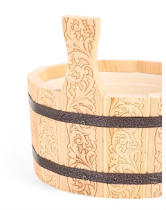 Шайка- ушат, бадья из липы, 4 л, пластиковая вставка "Русские узоры" Добропаровъ