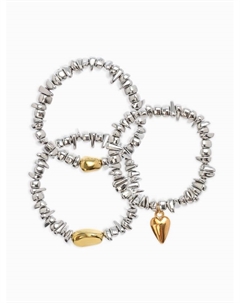 Браслет «Каменнное сердце», 3 шт. цвет золото, серебро Qf