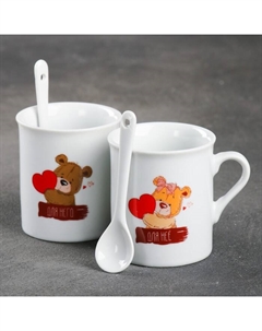 Набор из керамики «Для неё и для него»: кружка 180 мл 2 шт., ложка 2 шт., цвет белый Дорого внимание