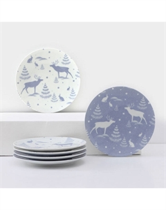 Тарелки новогодние Добрушский завод «Зимний лес», набор 6 шт., d=20 см, фарфор, МИКС Добрушский фарфоровый завод