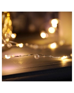 Гирлянда «Нить» 5 м роса с насадками «Перламутр», IP20, нить серебристая, 50 LED, батарейки AAx2 (не в комплекте), 2 режима, свечение тёплое белое Luazon lighting