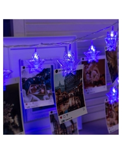 Гирлянда «Нить» 4.5 м с насадками «Прищепки-звёзды», IP20, прозрачная нить, 20 LED, свечение синее, 220 В Luazon lighting