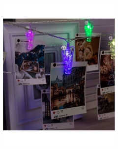 Гирлянда-нить, 4.5 м с насадками «Прищепки», IP20, прозрачная нить, 20 LED, свечение RG/RB, мигание, 220 В Luazon lighting