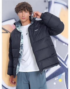 Пуховик мужской двусторонний оверсайз, Черный Термит