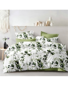 Комплект постельного белья Luxsonia Веточки оливы Евро с простыней на резинке / Ви26-1426/220